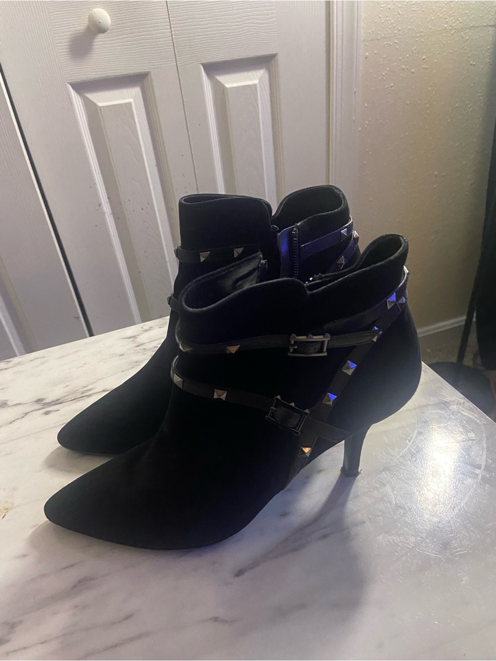 Van Eli Black Pointed-Toe Studded Ankle Boots